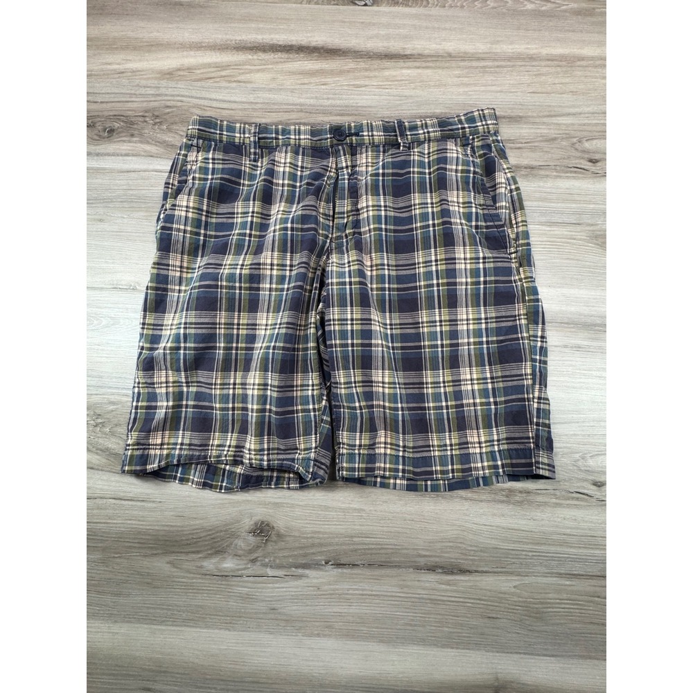 Gap Mens Plaid Shorts Navy Blue‎ Green Madras Flat Front Cotton Size 34